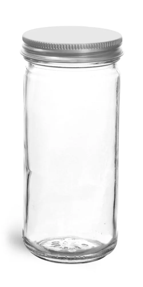 8 oz          Clear Glass Paragon Jars w/ Lined Aluminum Caps