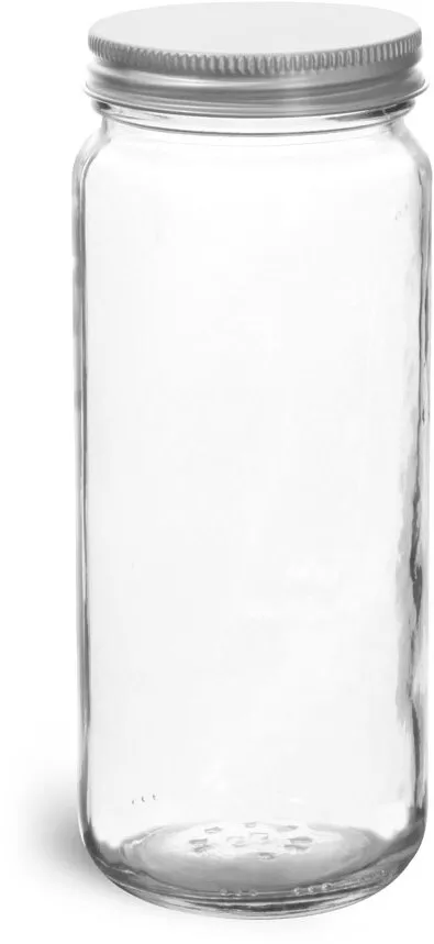 North Mountain Supply 16 Ounce Glass Tall Straight Sided Mason Canning Jars  - With 63mm Gold Metal Lids - Case of 12