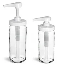 Clear Glass Paragon Jars w/ White Polypropylene Pumps