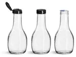 Glass Bottles, Glass Salad Dressing Bottles w/ Black PP Lift 'n' Peel&trade; Lined Snap Top Caps