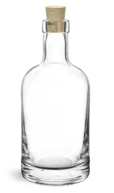 Glass Bottles, Clear Glass Bar Top Bottles w/ Cork Stoppers