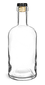 Clear Glass Bar Top Bottle w/ Black Ribbed Bar Top Natural Corks
