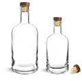 Clear Glass Bar Top Bottles w/ Stained Wood Bar Tops & Natural Corks