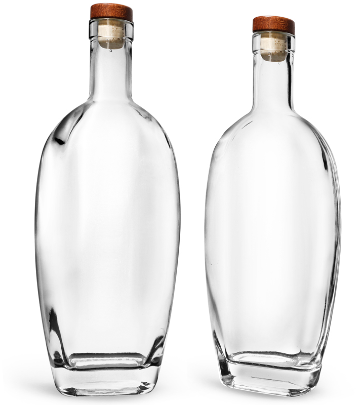 Clear Glass Westside Bar Top Bottles w/ Stained Wood Bar Tops & Natural Corks