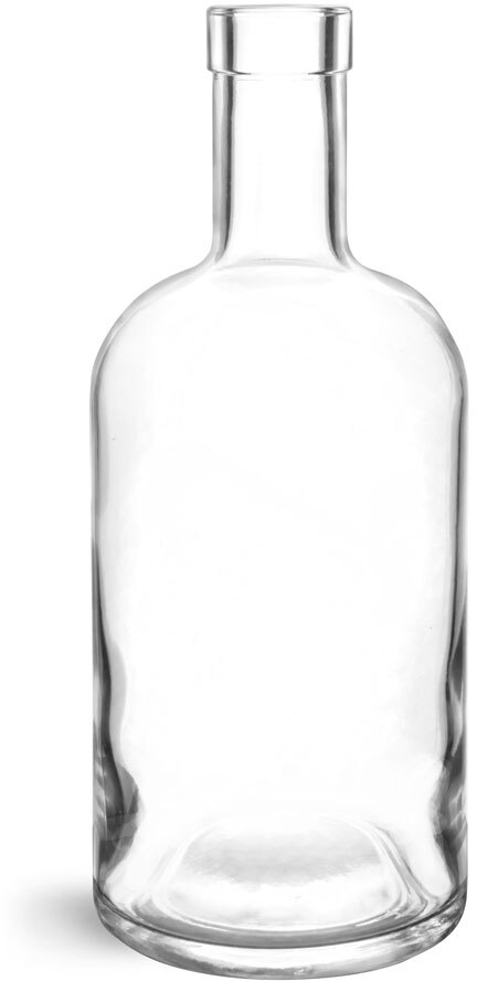 25 oz 750 ml Clear Heavy Thick Wall Glass Bar Top Bottles w/Tight Fit Natural Cork Top Label