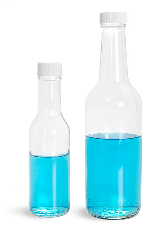 Clear Glass Woozy Bottles
  w/ White Ribbed Lined Caps