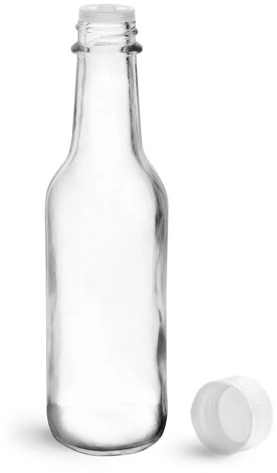 8 oz Clear Glass Woozy Bottles w/ Lined Aluminum Caps & Orifice