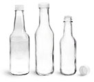 Clear Glass Woozy Bottles w/ White Ribbed Lined Caps & Orifice Reducers