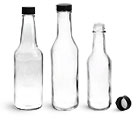 Clear Glass Woozy Bottles w/ Black Ribbed Lined Caps & Orifice Reducers