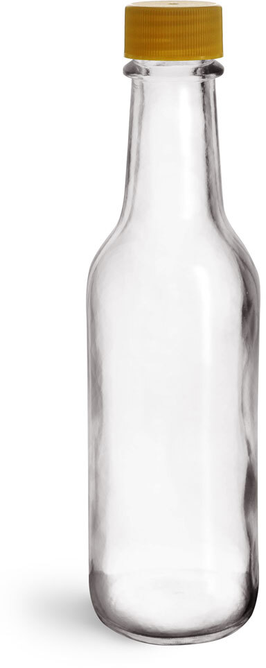 SKS Bottle & Packaging - 5 oz Clear Glass Sauce Bottles w/ Black Ribbed ...