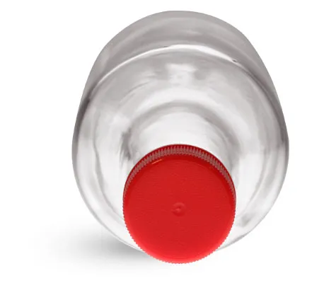 Clear Glass Woozy Bottles, 5 Oz with Red Caps and Shrink Bands — nicebottles