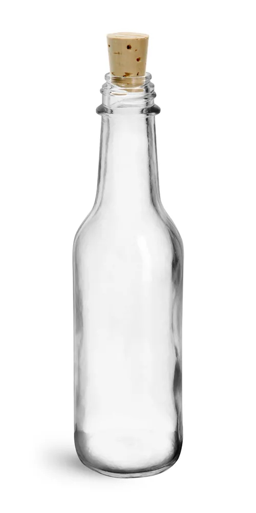 5 oz Clear Glass Sauce Bottles w/ Cork Stoppers