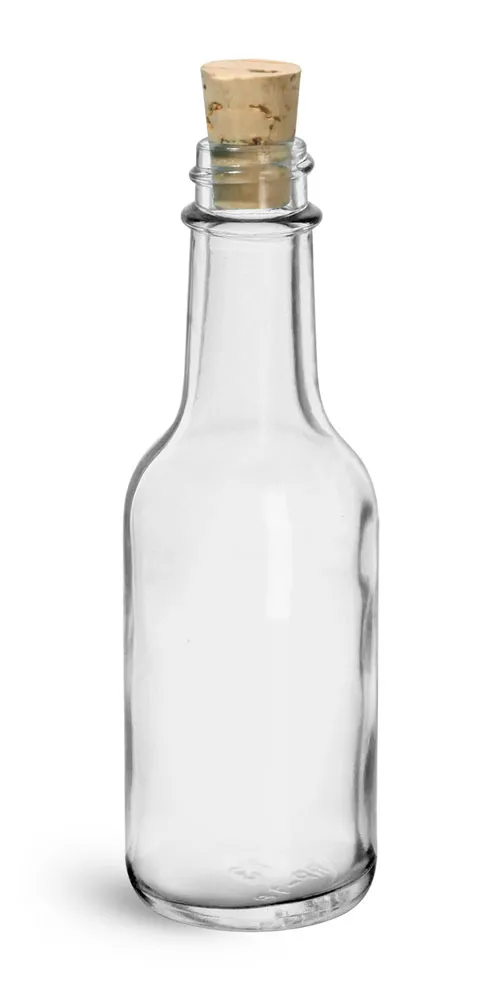 1.7 oz Clear Glass Sauce Bottle w/ Cork Stoppers