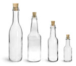 Glass Bottles, Clear Glass Woozy Bottles w/ Cork Stoppers