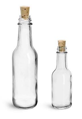 Glass Bottles, Clear Glass Woozy Bottles w/ Cork Stoppers