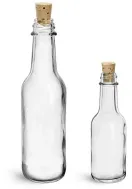 Glass Bottles, Clear Glass Woozy Bottles w/ Cork Stoppers