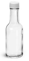 Glass Bottles, Clear Glass Woozy Bottle w/ White Ribbed PE Lined Caps