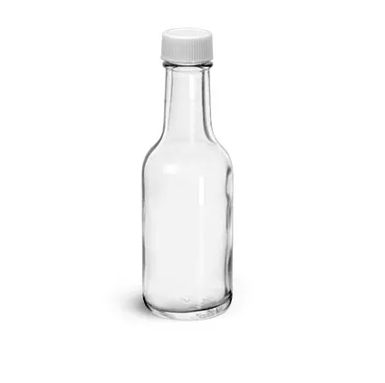 Glass Bottles, Clear Glass Woozy Bottle w/ White Ribbed PE Lined Caps