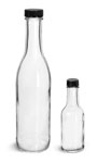 Glass Bottles, Clear Glass Woozy Bottle w/ Black Ribbed Lined Caps
