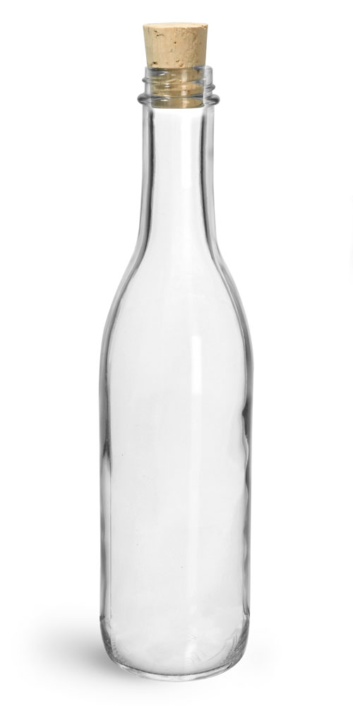 SKS Bottle & Packaging 12 oz Clear Glass Woozy Bottle w/ Cork Stoppers