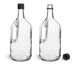 Clear Glass Bottles w/ Handles and Black Tamper Evident Closures w/ Pouring Inserts