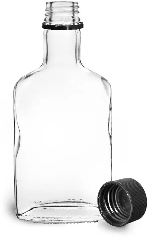 Clear Glass Liquor Bottles w/ Black Polypropylene Tamper Evident Caps