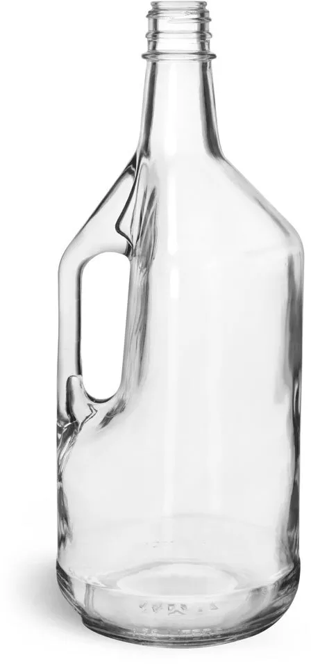 1.75 Liter Clear Glass Liquor Bottles w/ Handles (Bulk), Caps Not Included