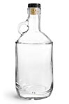 Clear Glass Moonshine Bottles w/ Black Ribbed Bar Tops & Natural Corks