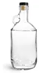 Glass Bottles, Clear Glass Moonshine Bottles w/ Black Ribbed Bar Tops & Natural Corks