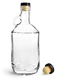 Clear Glass Moonshine Bottles w/ Black Ribbed Bar Tops & Colmated Corks