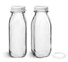 Clear Glass Dairy Bottles with White Tamper Evident Caps