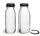 Clear Glass Dairy Bottles with Black Tamper Evident Caps