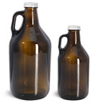 Amber Glass Handle Jugs w/ White Metal Lined Caps