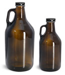 Amber Glass Handle Jugs w/ Black Metal Plastisol Lined Caps
