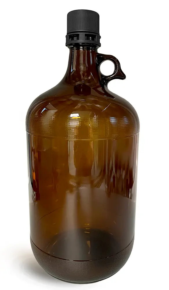 4 Liter Amber Glass Jugs w/ F-422 Lined Black Tamper Evident Caps