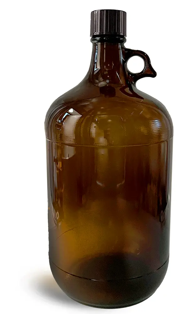 4 Liter Amber Glass Jugs w/ Teflon Lined Ribbed Black Phenolic Caps