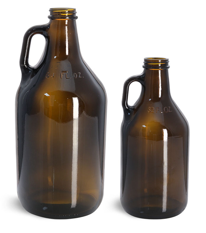 64 oz Amber Glass Round Growler Jugs (Bulk), Caps NOT Included