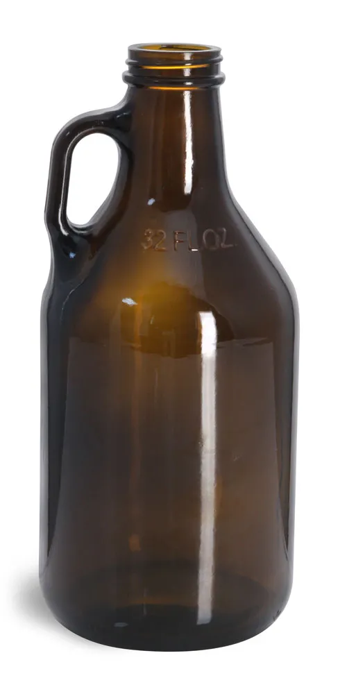 32 oz Amber Glass Round Growler Jugs (Bulk), Caps NOT Included