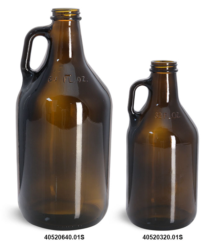 SIX PACK:64 oz 1/2 Gallon Amber Glass Reusable Beer Growler Water Bottle w/ caps 