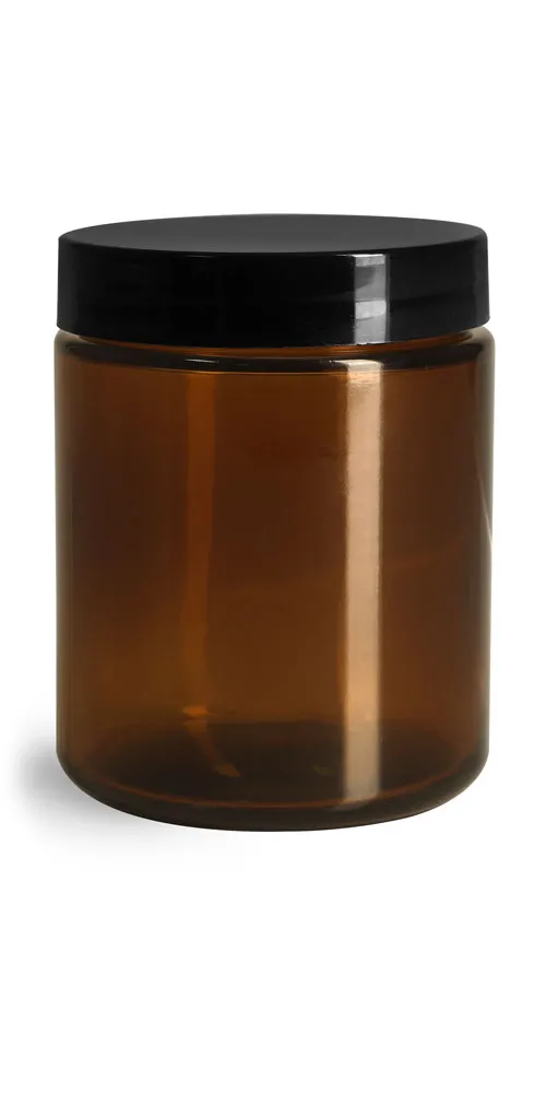 6 Piece Amber Glass Straight Sided Jar Multi Size Set : Includes 2-1 oz, 2-2 oz, and 2-4 oz Amber Glass Jars with Black Lids + Spatulas