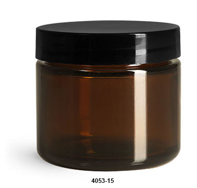 New Amber Glass Jars w/ Black Smooth Lined Caps