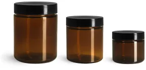 Amber Glass Straight Sided Jars w/ Black Phenolic PV Lined Caps