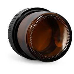 Amber Glass Straight Sided Jars w/ Black Child Resistant Caps