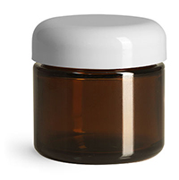 Glass Jars, Amber Glass Straight Sided Jars w/ White Smooth PE Lined Dome Caps