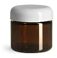 Amber Glass Straight Sided Jars w/ White Smooth PE Lined Dome Caps