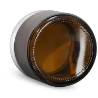 2 oz Glass Jars, Amber Glass Straight Sided Jars w/ White Polypropylene Smooth Lined Dome Caps