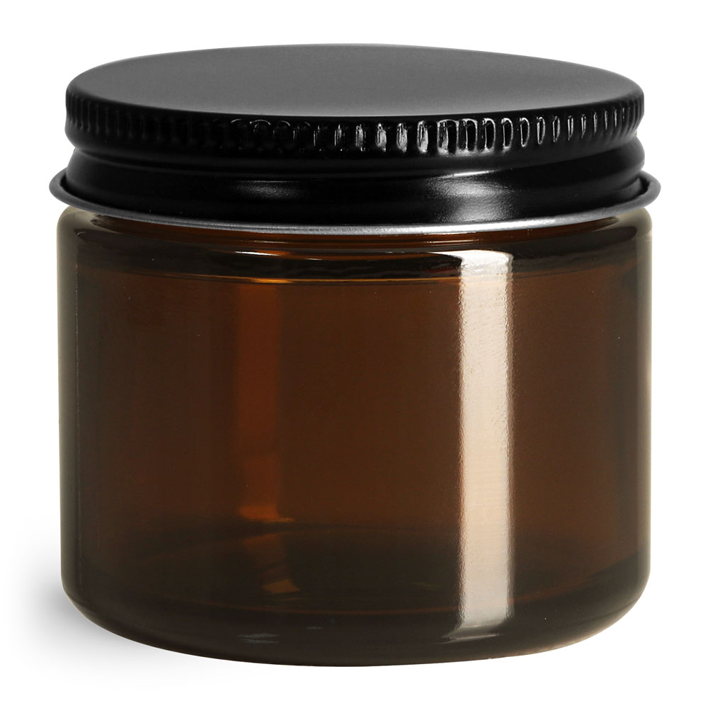 SKS Bottle & Packaging 2 oz Glass Jars, Amber Glass Straight Sided