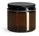 Amber Glass Straight Sided Jars w/ Black Metal Foil Lined Caps