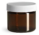 Amber Glass Jars w/ White Ribbed Teflon Lined Caps