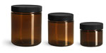 Amber Glass Jars w/ Black Ribbed F217 Lined Caps